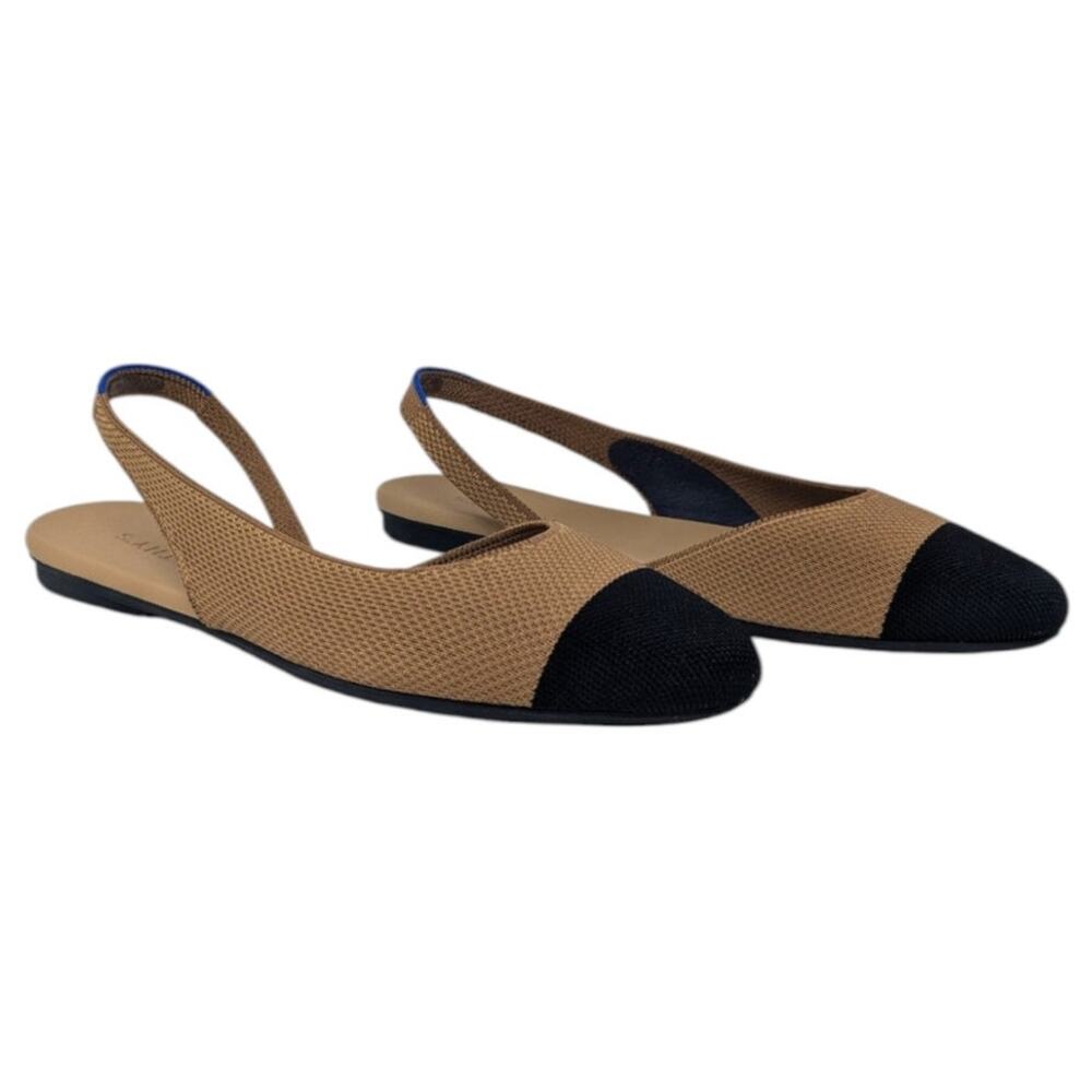 Rothy’s Almond Slingback Tan Black Cap Toe Flats 10.5